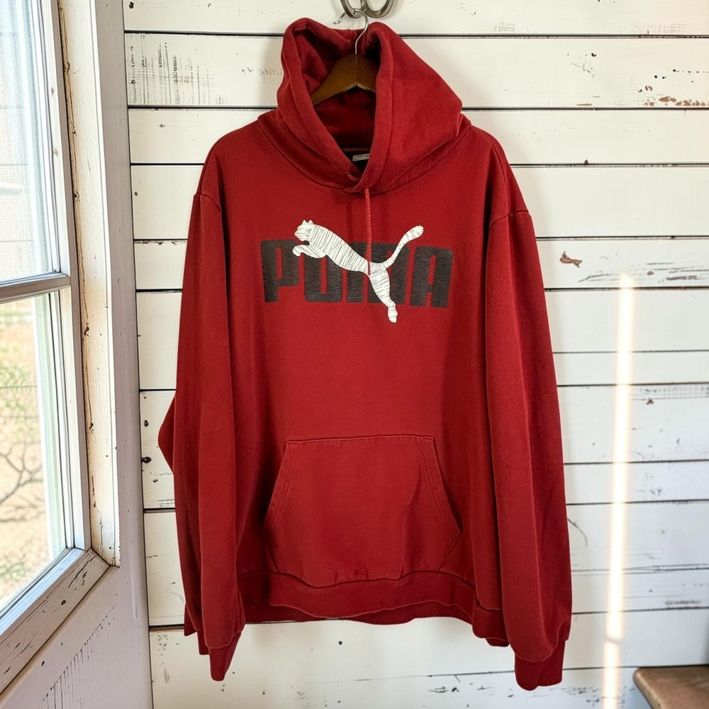 Puma Hoodie 4XLT Big Tall Red Cotton Blend Logo Pullover Center Graphic